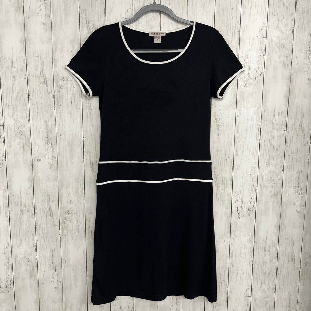 Notations Short Sleeve Black White Modest Knee Length T-Shirt Sheath Dress Small
